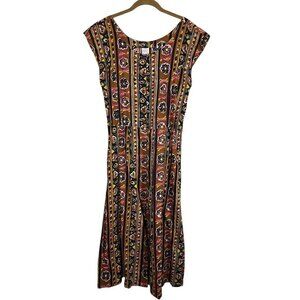 Mic Fashion Dress Women M Brown Tribal Maxi Colorful Floral Striped Boho Western